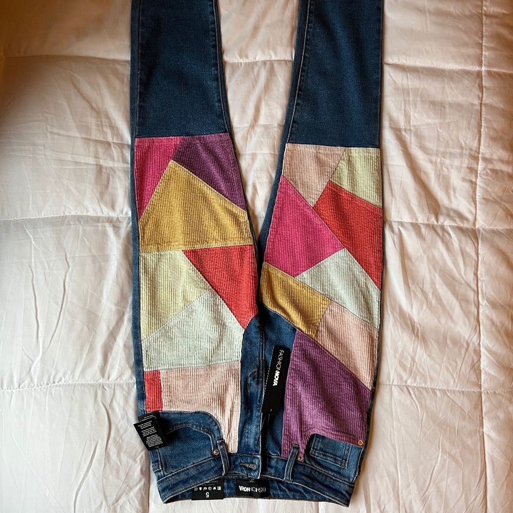 Colorful High Waist Jeans with Patchwork Size Small 5 Unique DifferentStyle Jean